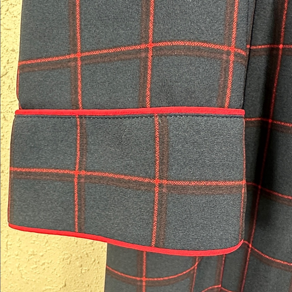 1901 Nordstrom Navy Blue Red Windowpane Plaid Longline Blazer dress Piping L - Picture 10 of 10